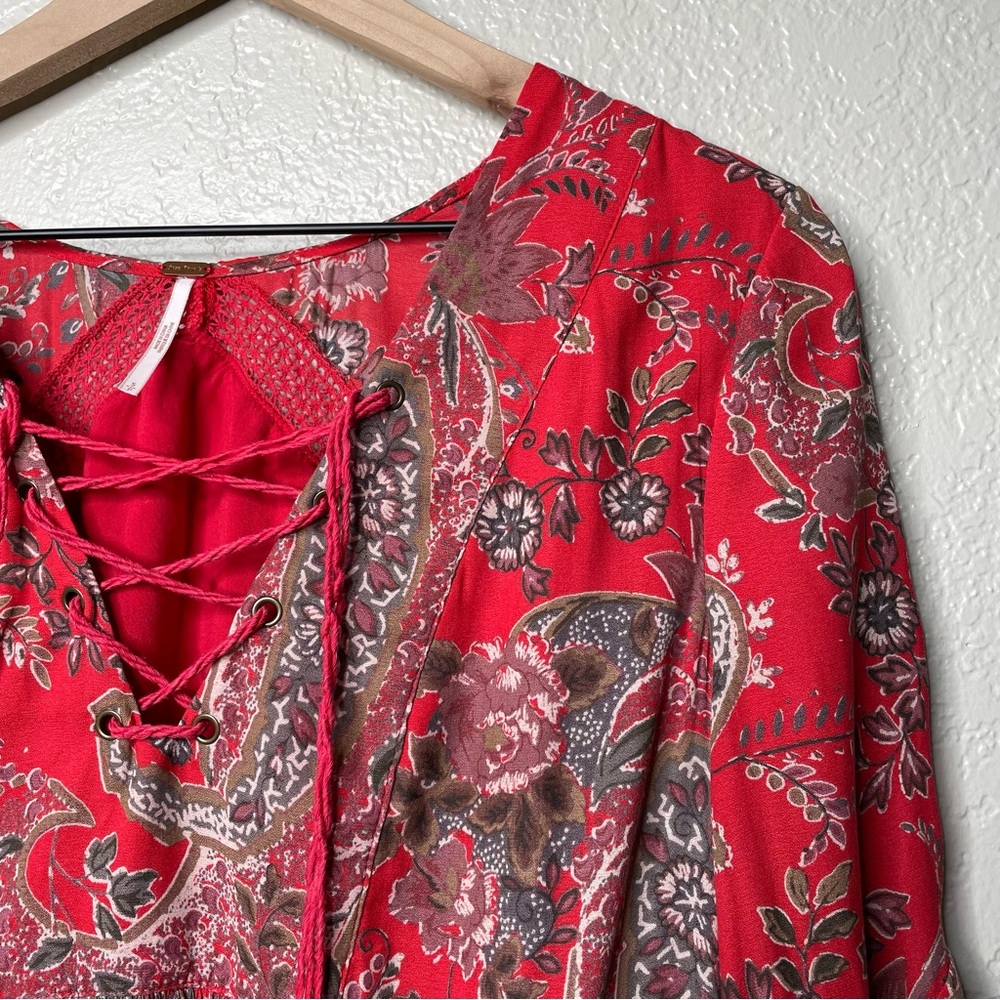 Free People Rain or Shine Printed Dress Poppy Combo Paisley Tunic Boho Flowy - Picture 5 of 15